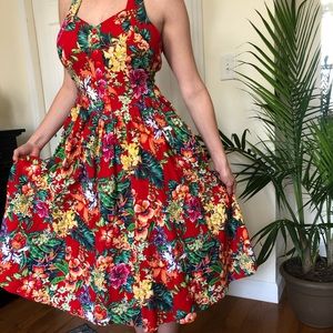 Vintage Red Floral Drop-waist Dress